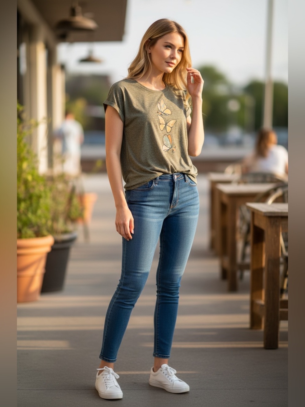 Tru Self Butterfly NWT Embroidered Short Sleeve Top Gray Size Large